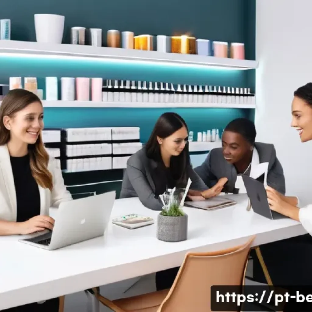 뷰티컨설턴트 이직 시 고려사항 - A modern beauty consultancy office in São Paulo, Brazil, featuring a diverse team of professionals c...