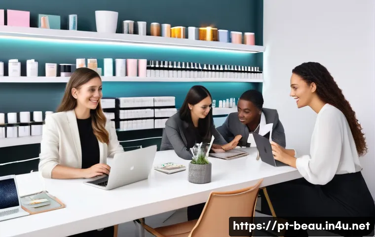 뷰티컨설턴트 이직 시 고려사항 - A modern beauty consultancy office in S&atilde;o Paulo, Brazil, featuring a diverse team of professionals c...