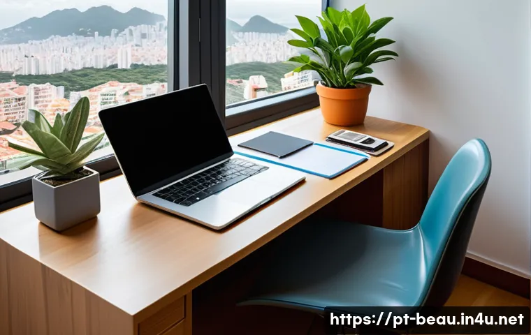 뷰티컨설턴트 주요 시험 준비 사례 - A cozy, well-organized study corner in a modern Brazilian apartment, featuring a clean wooden desk w...