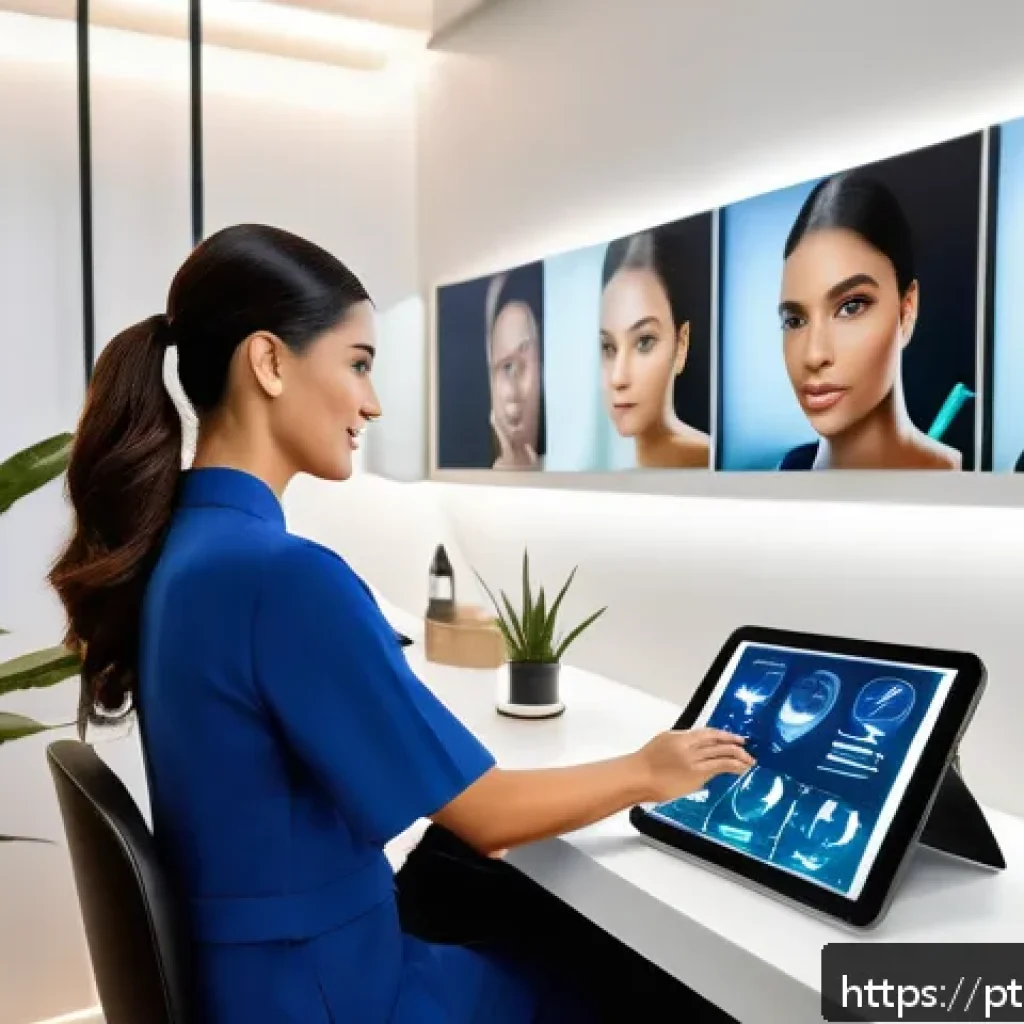 뷰티컨설턴트 관련 컨퍼런스 소개 - A modern beauty consultant using advanced digital tools in a sleek, well-lit salon setting in S&atilde;o Pa...