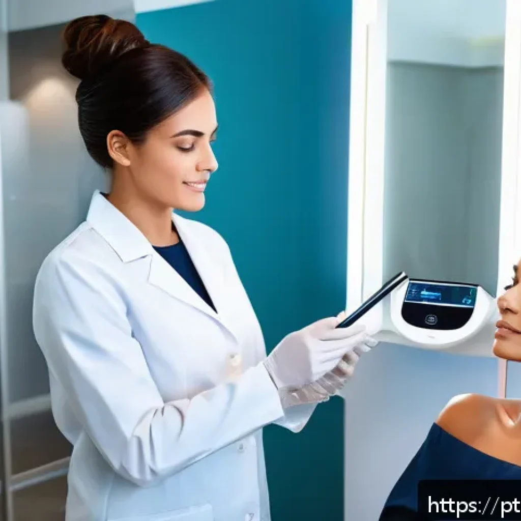 뷰티컨설턴트 주요 업무 정리 - A professional beauty consultant performing a personalized skin and hair analysis on a diverse adult...